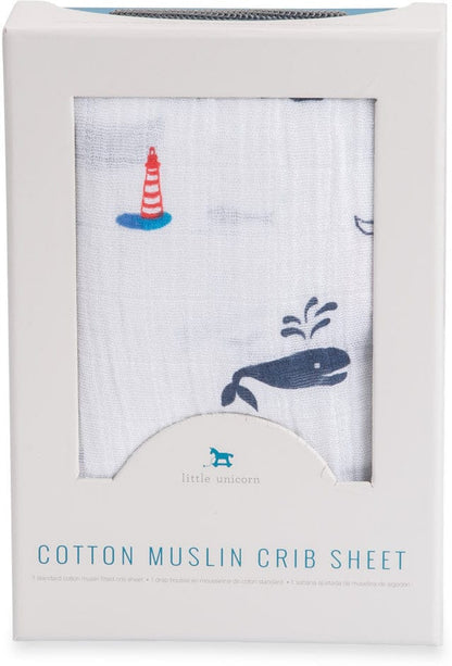 Little Unicorn Cotton Muslin Fitted Crib Sheet - Nautical Harbor - UN0014
