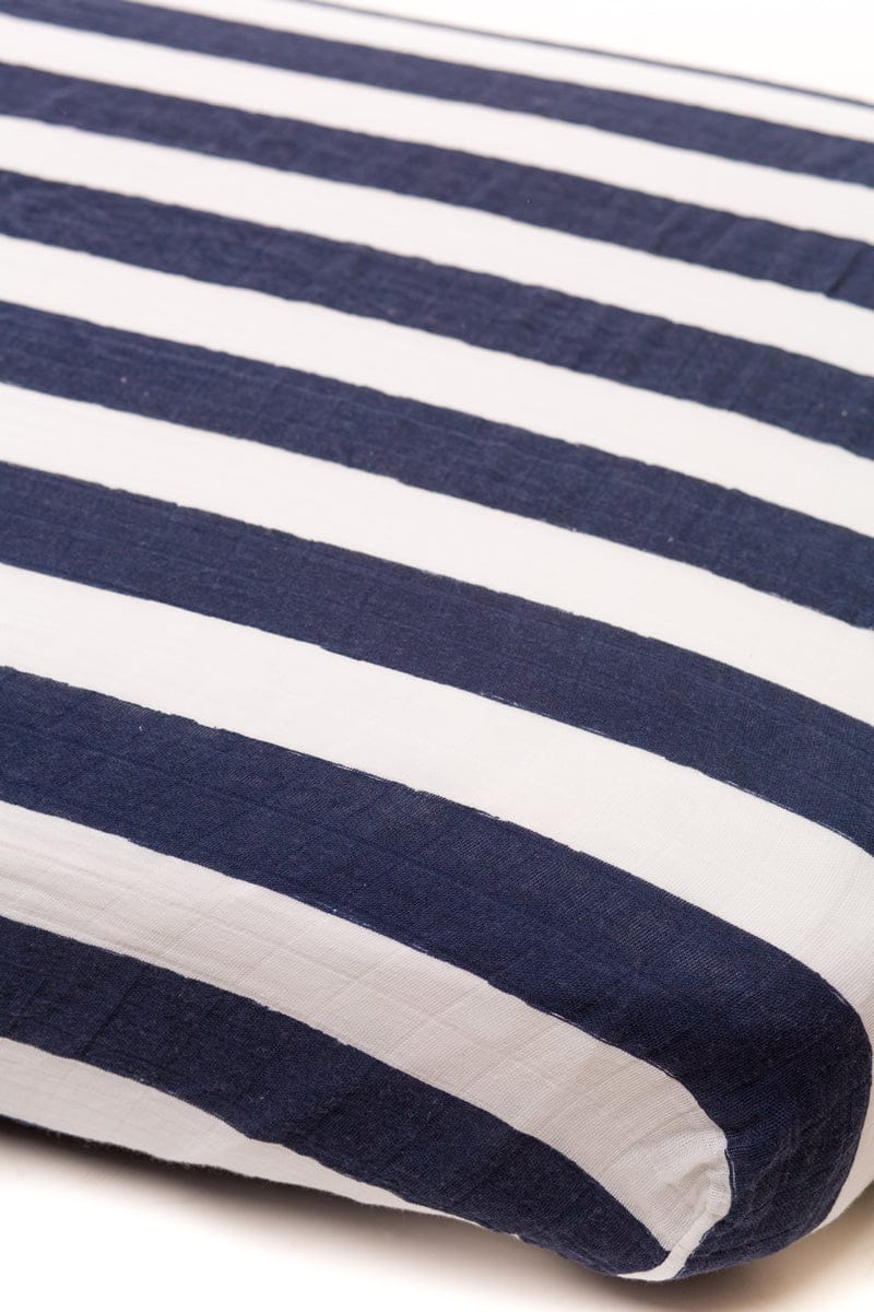 Little Unicorn Cotton Muslin Fitted Sheet - Navy Stripe - UN0005