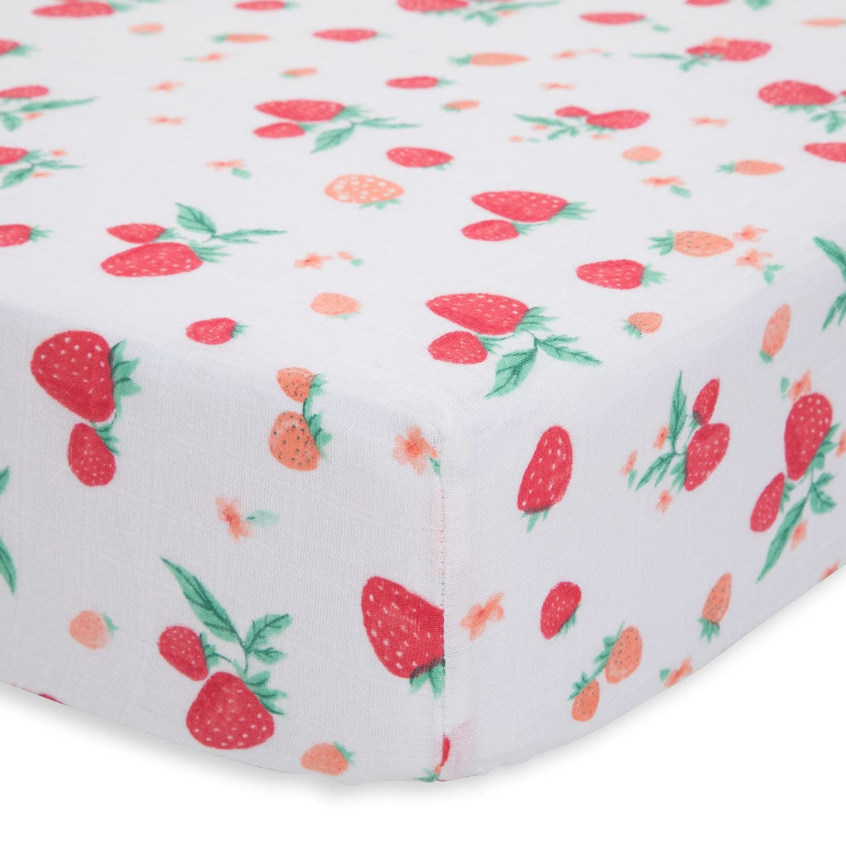 Little Unicorn Cotton Muslin Fitted Crib Sheet - Strawberry - UN0018