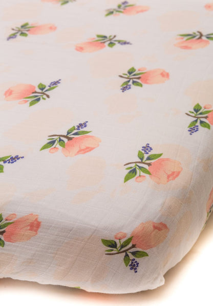 Little Unicorn Cotton Muslin Fitted Sheet - Watercolor Rose - UN0001