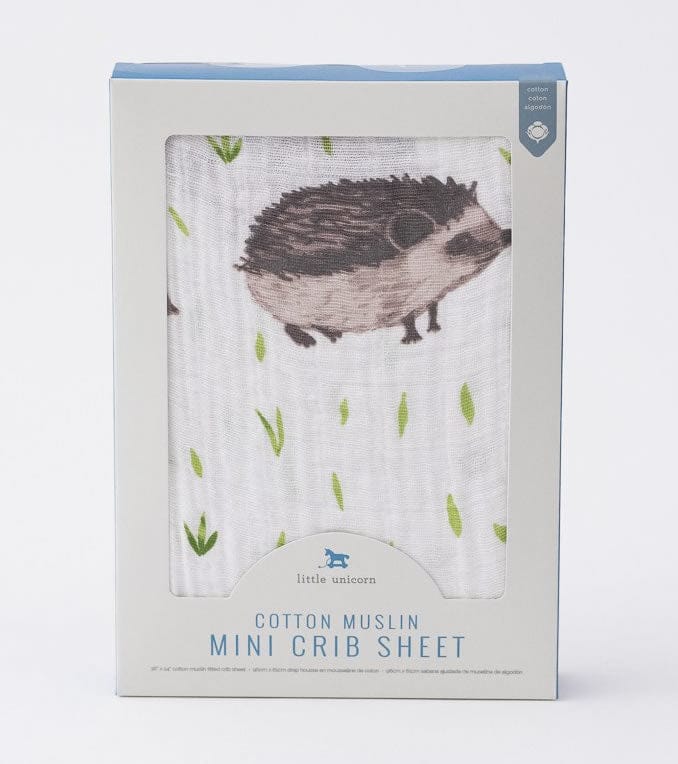 Little Unicorn Cotton Muslin Mini Crib Sheet - Hedgehog - UN0906