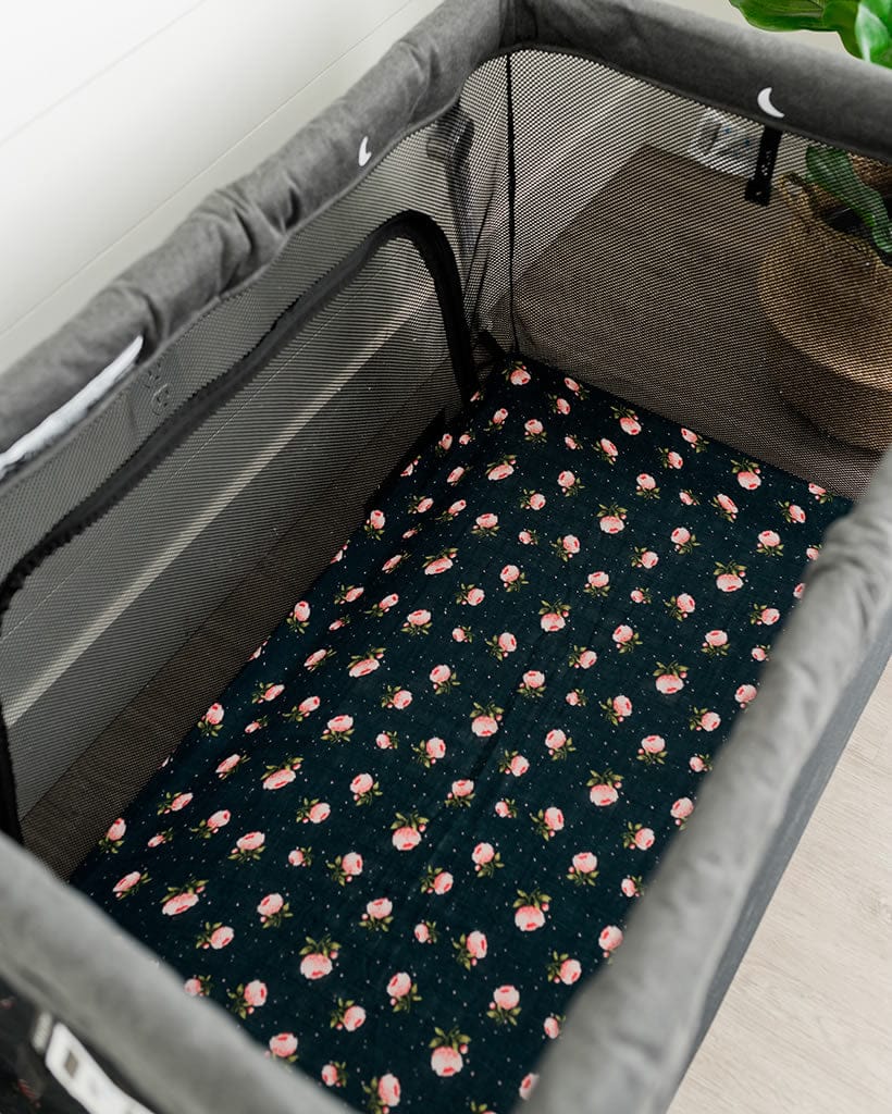 Little Unicorn Cotton Muslin Mini Crib Sheet - Midnight Rose - UN0912