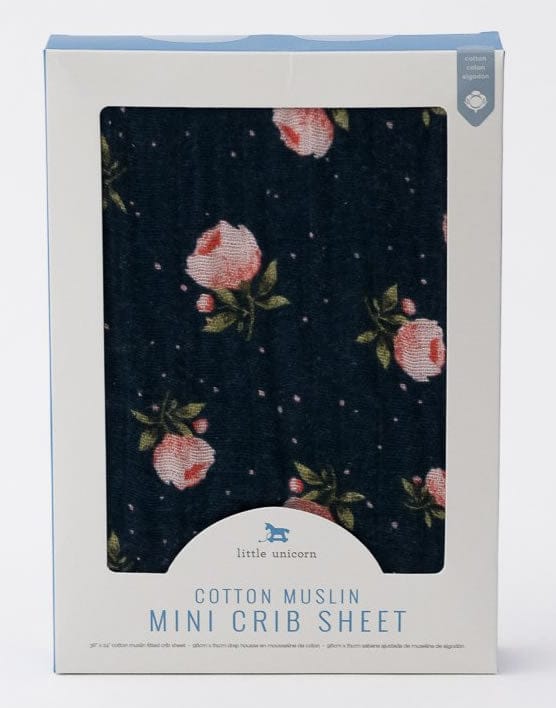 Little Unicorn Cotton Muslin Mini Crib Sheet - Midnight Rose - UN0912