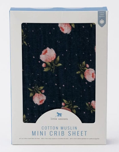 Little Unicorn Cotton Muslin Mini Crib Sheet - Midnight Rose - UN0912