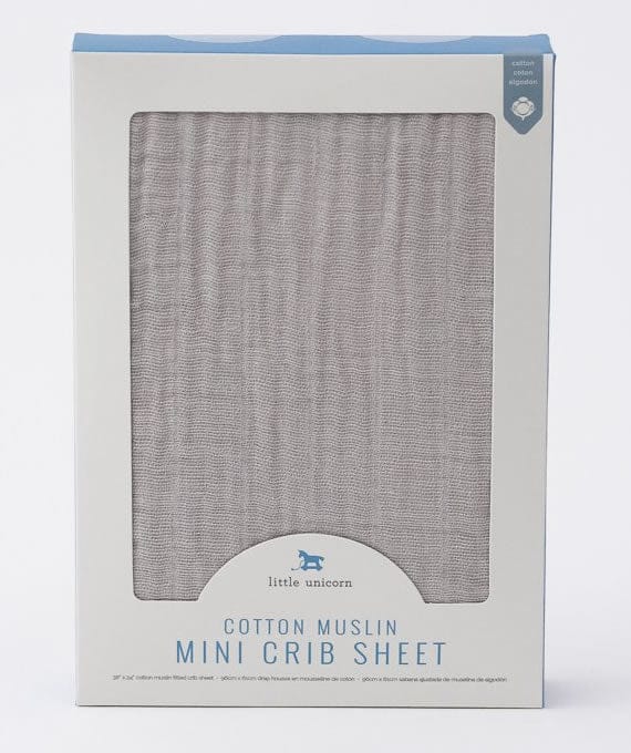 Little Unicorn Cotton Muslin Mini Crib Sheet - Warm Grey - UN0909