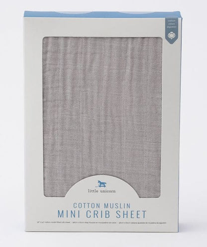 Little Unicorn Cotton Muslin Mini Crib Sheet - Warm Grey - UN0909