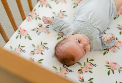 Little Unicorn Cotton Muslin Mini Crib Sheet - Watercolor Roses - UN0913