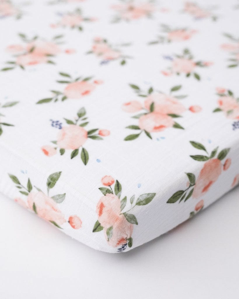 Little Unicorn Cotton Muslin Mini Crib Sheet - Watercolor Roses - UN0913
