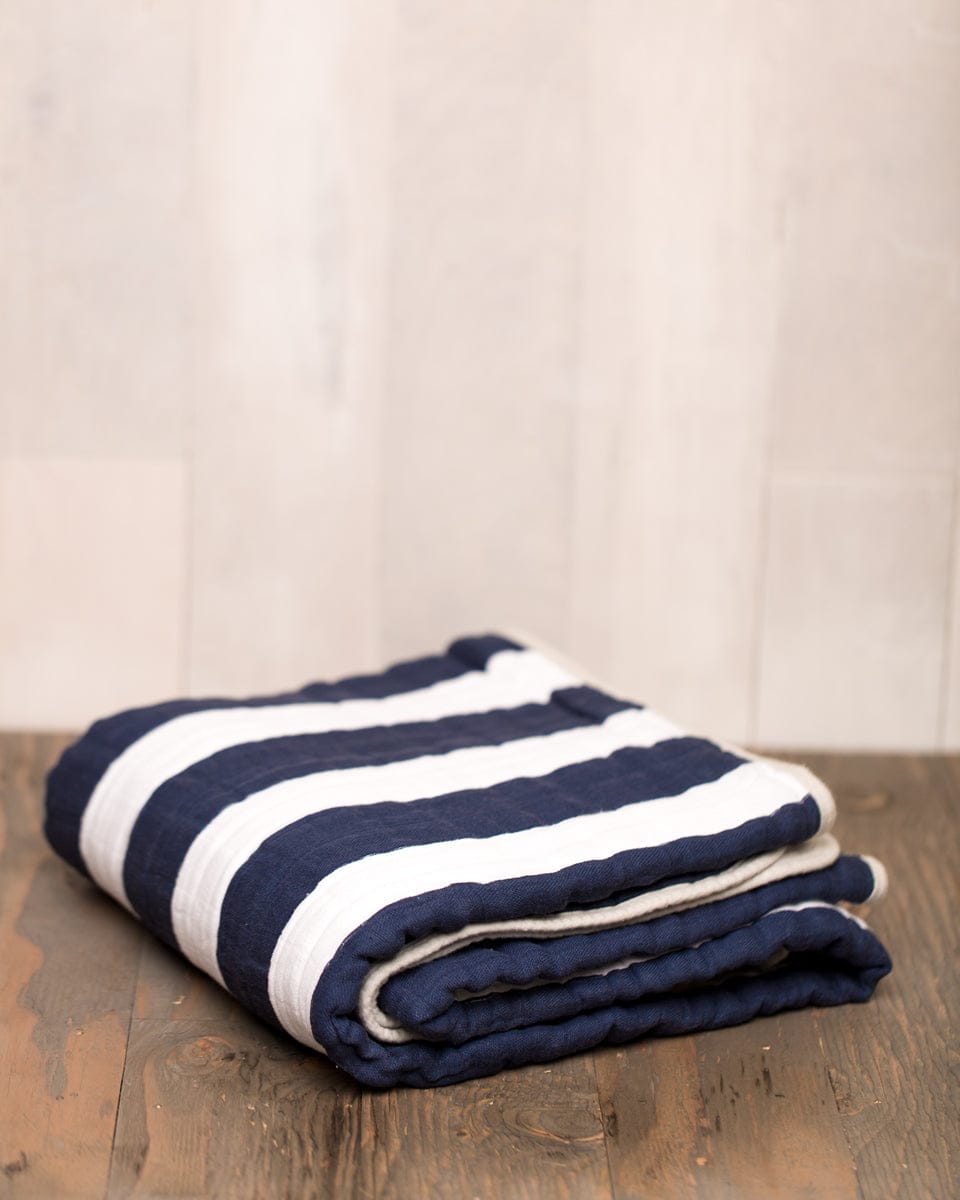 Little Unicorn Cotton Muslin Quilt - Navy Stripe - UB0202