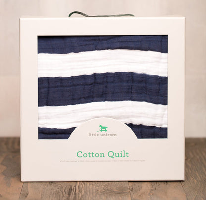 Little Unicorn Cotton Muslin Quilt - Navy Stripe - UB0202