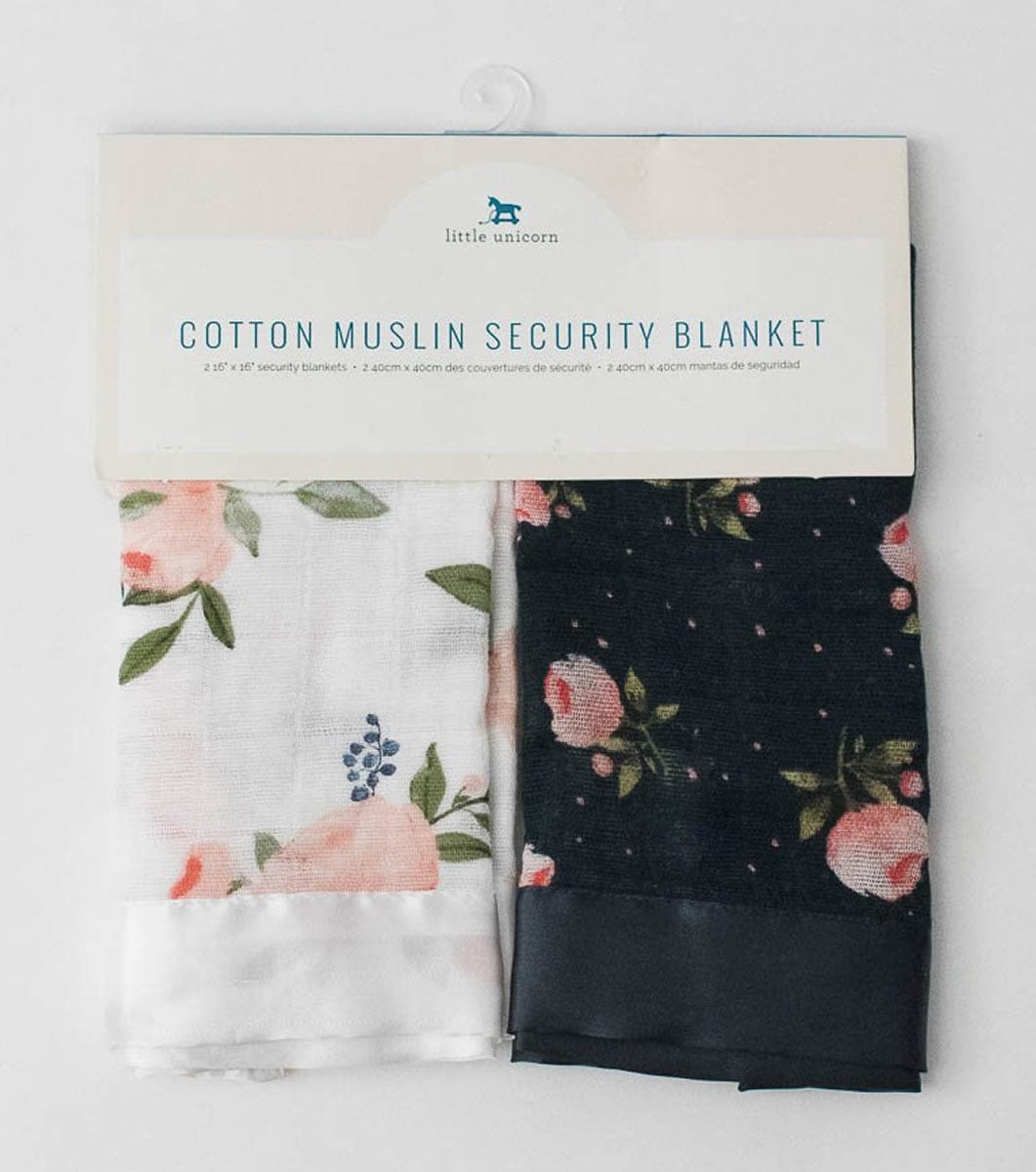 Little Unicorn Cotton Muslin Security Blanket, 2 Pack - Watercolor Roses + Midnight Rose - UB0322