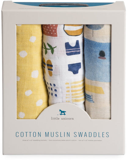 Little Unicorn Cotton Muslin Swaddle 3-Pack - Beach - UB0024