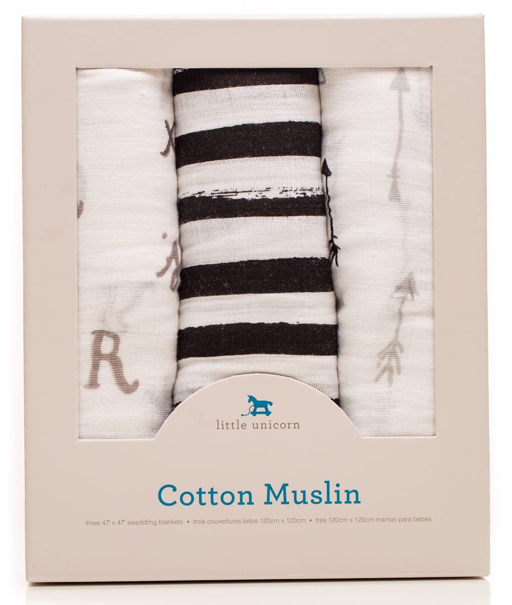 Little Unicorn Cotton Muslin Swaddle 3-Pack - Black & White - UB0009