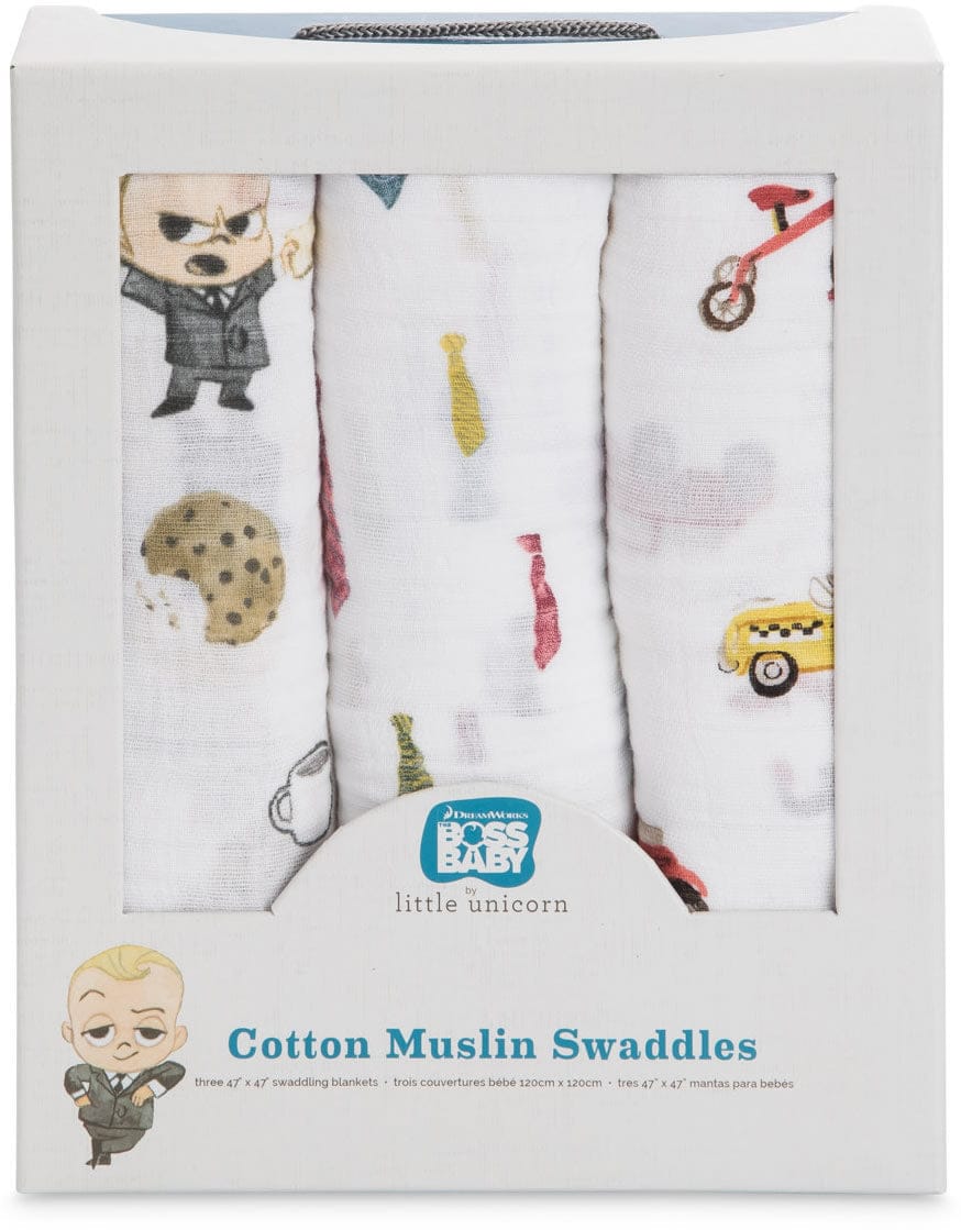 Little Unicorn + The Boss Baby Cotton Muslin Swaddle 3 Pack - Cookies are for Closers