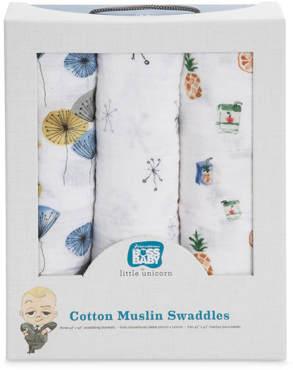 Little Unicorn + The Boss Baby Cotton Muslin Swaddle 3 Pack - Lamby - UB0021DW