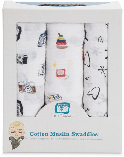 Little Unicorn + The Boss Baby Cotton Muslin Swaddle 3 Pack - Toy Box - UB0019DW
