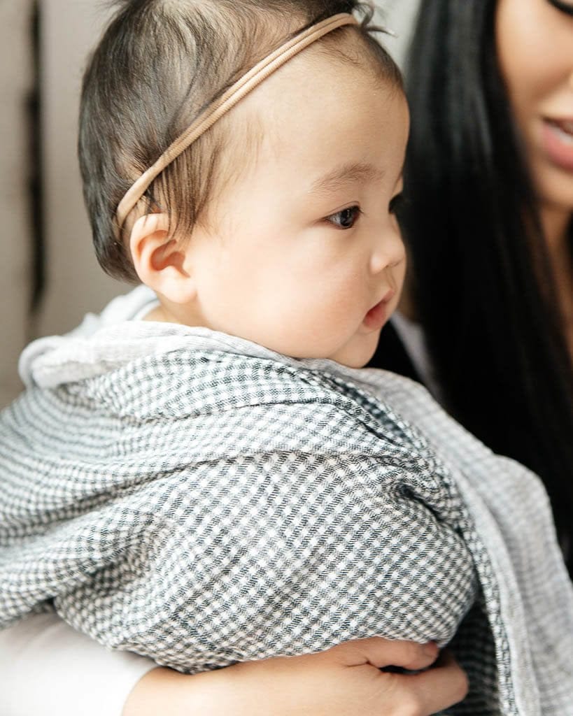 Little Unicorn Cotton Muslin Swaddle - Navy Micro Gingham - UB01A5