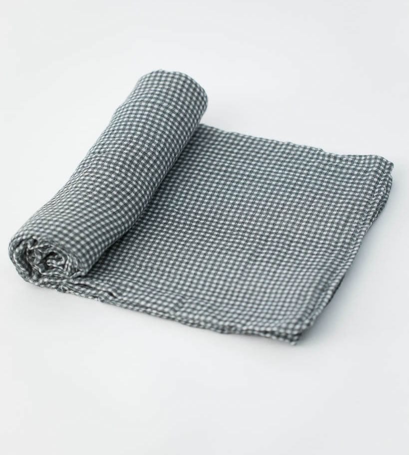 Little Unicorn Cotton Muslin Swaddle - Navy Micro Gingham - UB01A5
