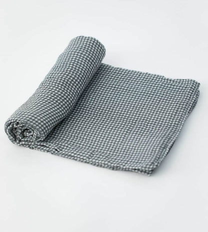Little Unicorn Cotton Muslin Swaddle - Navy Micro Gingham - UB01A5