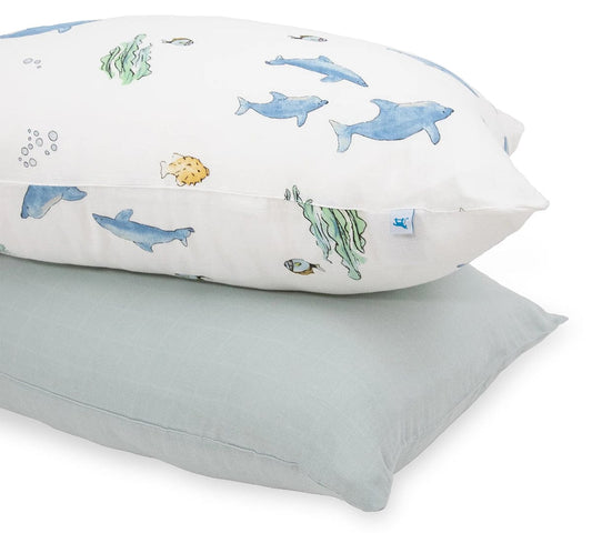 Little Unicorn Cotton Muslin Toddler Pillowcase, 2 Pack - Whales