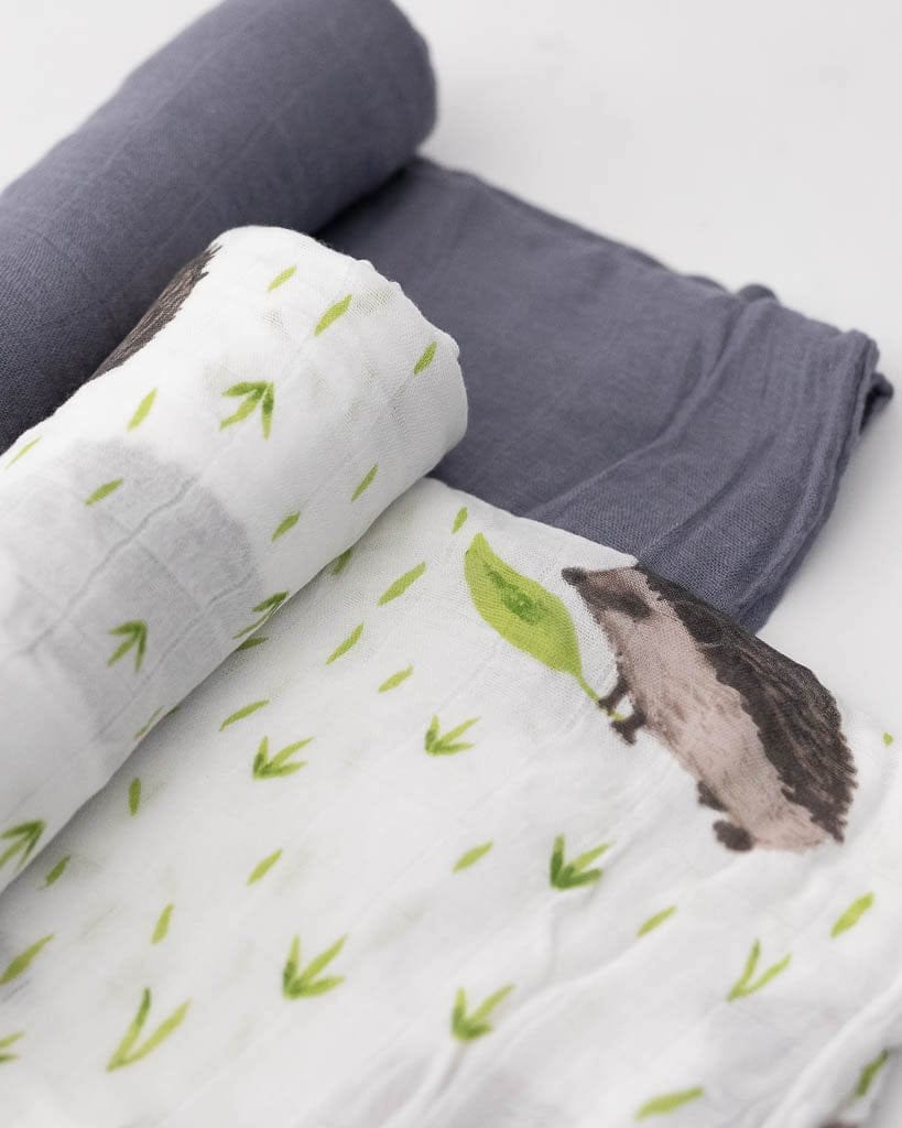 Little Unicorn Deluxe Muslin Swaddle 2 Pack - Charcoal Hedgehog Set