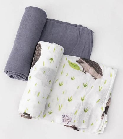 Little Unicorn Deluxe Muslin Swaddle 2 Pack - Charcoal Hedgehog Set - UB0412