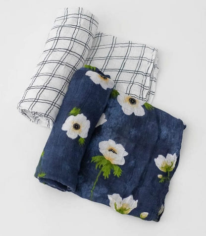 Little Unicorn Deluxe Muslin Swaddle 2 Pack White Anemone - UB0415
