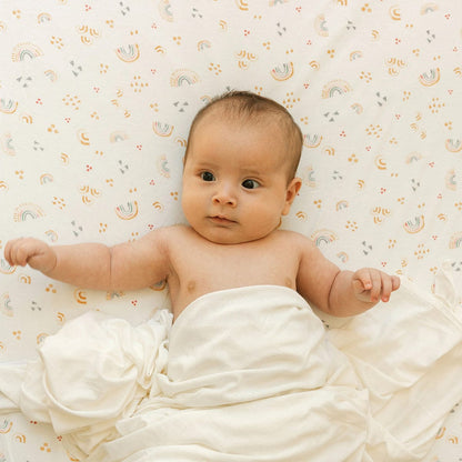 Little Unicorn Stretch Knit Crib Sheet - Rainbows