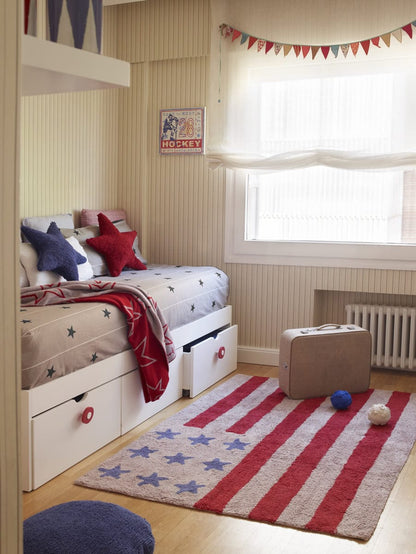 Lorena Canals Flag Rug, USA - Linen/Red (4' x 5' 3") - C-FA-LR