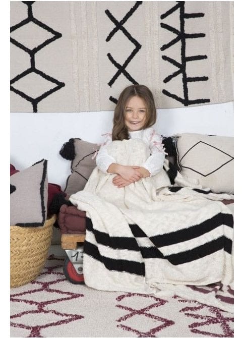 Lorena Canals Knitted Blanket Stripes Natural - Black (4'2" x 5') - BLC-STRIPE-BLK