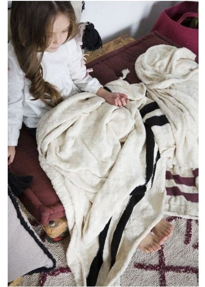 Lorena Canals Knitted Blanket Stripes Natural - Black (4'2" x 5') - BLC-STRIPE-BLK