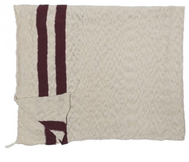 Lorena Canals Knitted Blanket Stripes Natural - Burgundy (4'2" x 5') - BLC-STRIPE-BURG