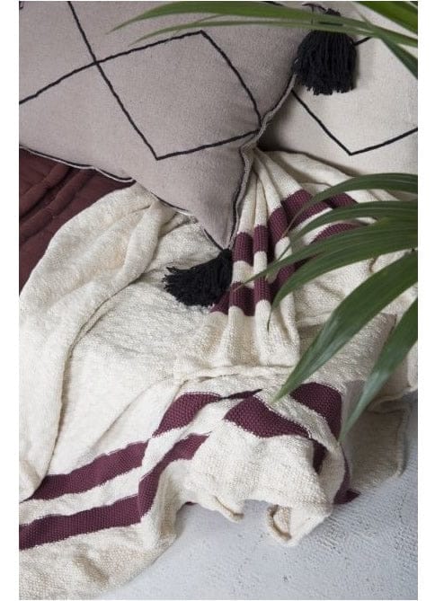 Lorena Canals Knitted Blanket Stripes Natural - Burgundy (4'2" x 5') - BLC-STRIPE-BURG