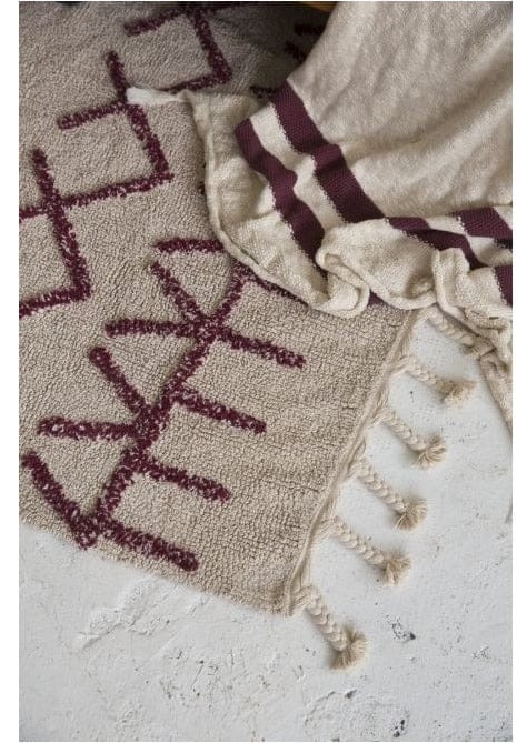 Lorena Canals Knitted Blanket Stripes Natural - Burgundy (4'2" x 5') - BLC-STRIPE-BURG