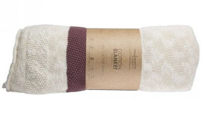 Lorena Canals Knitted Blanket Stripes Natural - Burgundy (4'2" x 5') - BLC-STRIPE-BURG