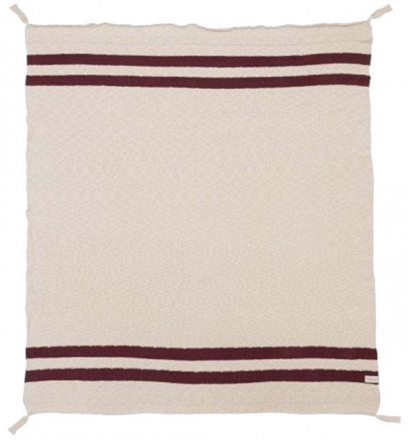 Lorena Canals Knitted Blanket Stripes Natural - Burgundy (4'2" x 5') - BLC-STRIPE-BURG