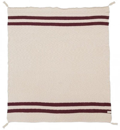 Lorena Canals Knitted Blanket Stripes Natural - Burgundy (4'2" x 5') - BLC-STRIPE-BURG