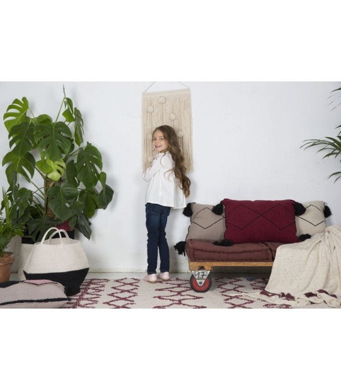 Lorena Canals Knitted Blanket Stripes Natural - Burgundy (4'2" x 5') - BLC-STRIPE-BURG