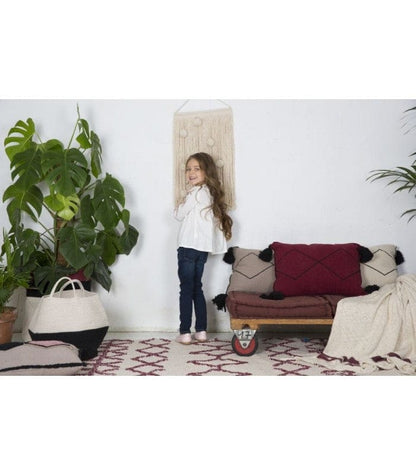 Lorena Canals Knitted Blanket Stripes Natural - Burgundy (4'2" x 5') - BLC-STRIPE-BURG