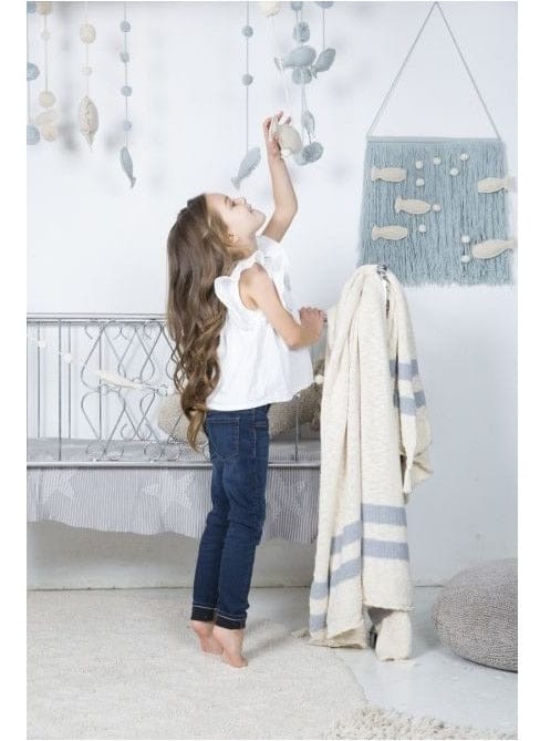 Lorena Canals Knitted Blanket Stripes Natural - Grey (4'2" x 5') - BLC-STRIPE-GREY