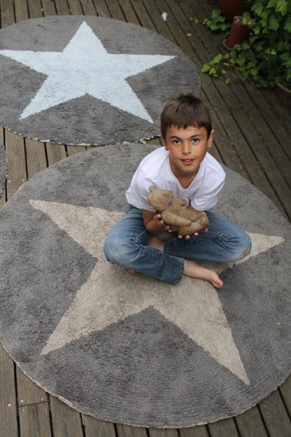 Lorena Canals Reversible Round Rug - Star - Blue/Dark Grey (4' 8") - C-SR-ADG