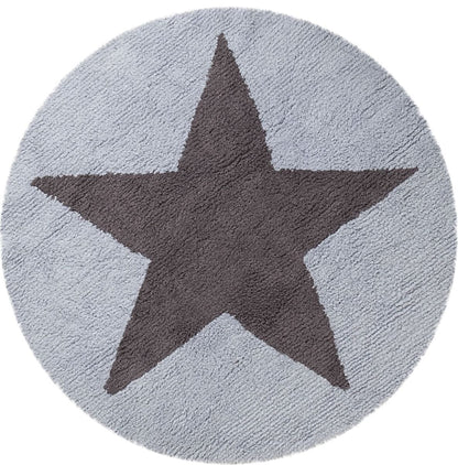Lorena Canals Reversible Round Rug - Star - Blue/Dark Grey (4' 8") - C-SR-ADG