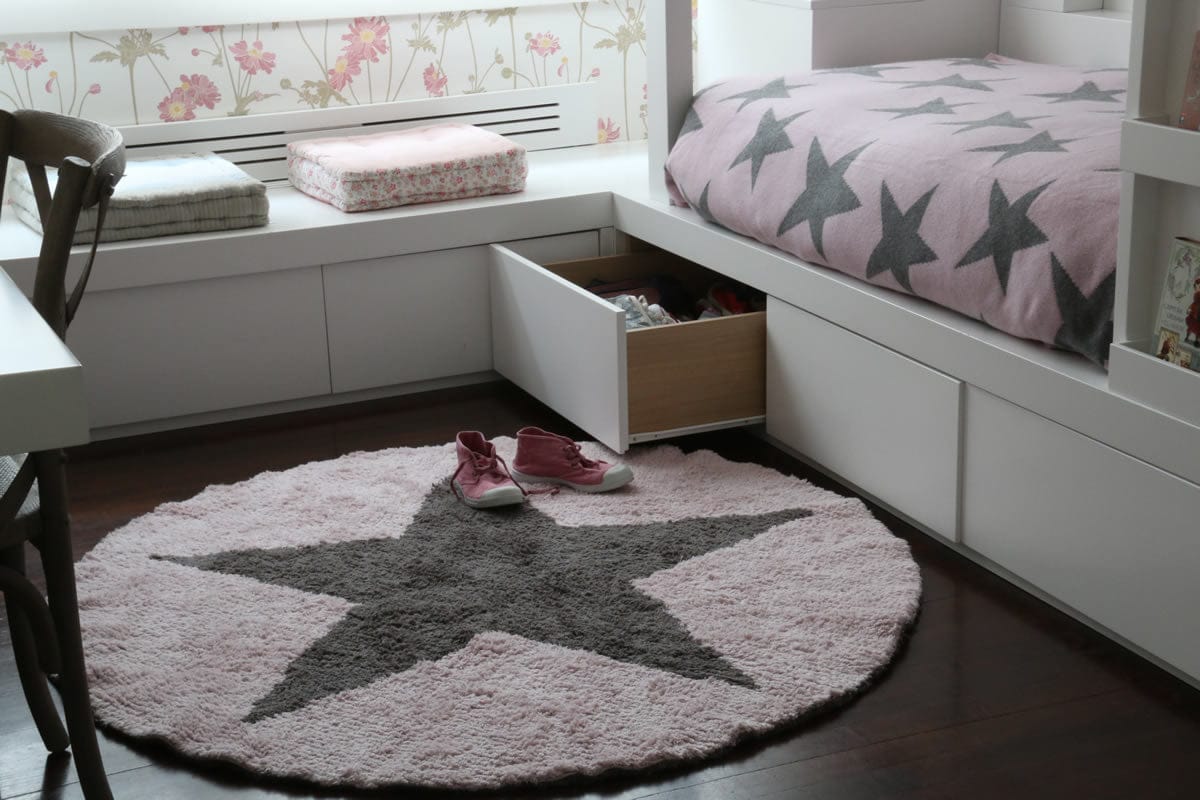 Lorena Canals Reversible Round Rug - Star - Pink/Dark Grey (4' 8") - C-SR-PDG