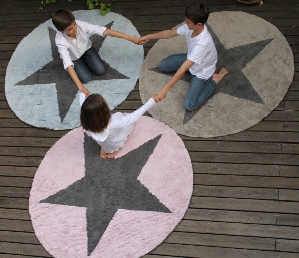 Lorena Canals Reversible Round Rug - Star - Pink/Dark Grey (4' 8") - C-SR-PDG