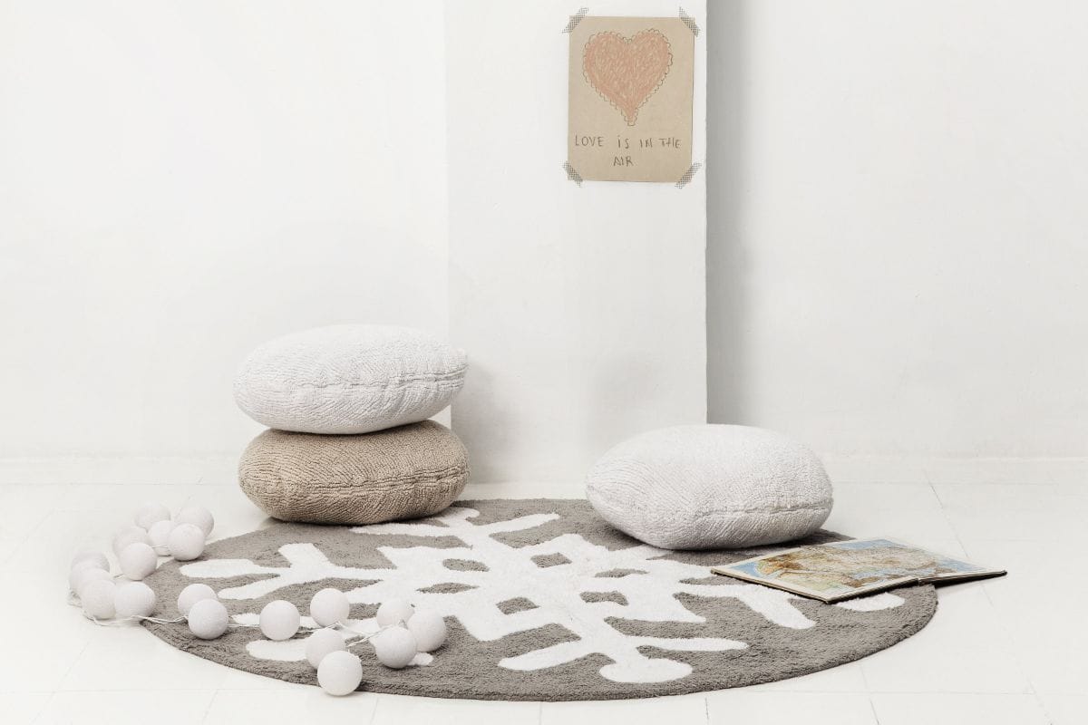 Lorena Canals Round Rug - Snowflake - Grey/White (4' 8") - C-SNOWFLAKE