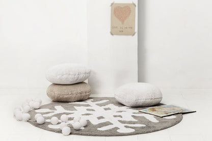 Lorena Canals Round Rug - Snowflake - Grey/White (4' 8") - C-SNOWFLAKE