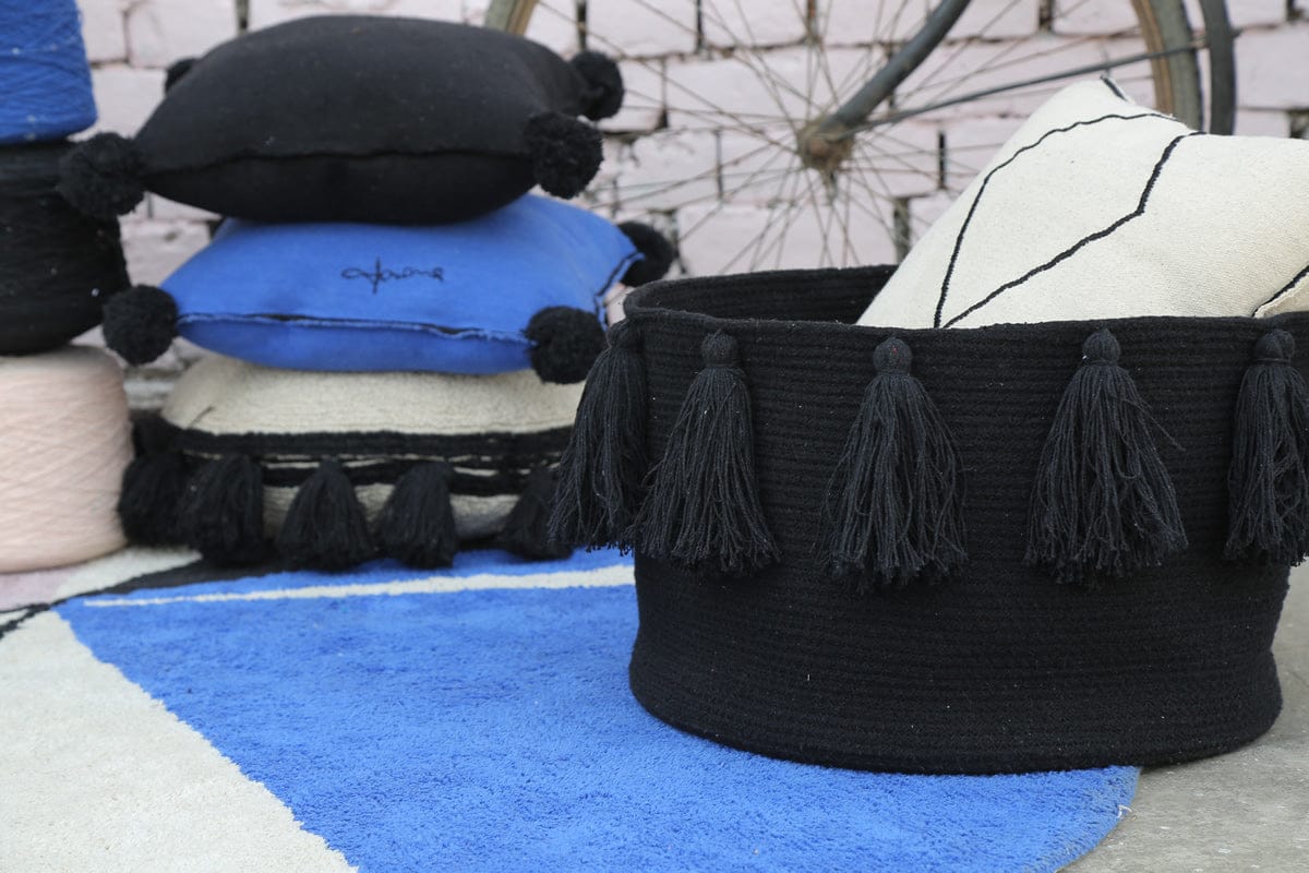 Lorena Canals Tassels Basket - Black - BSK-TAS-BK