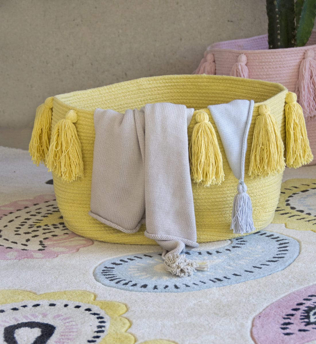 Lorena Canals Tassels Basket - Yellow - BSK-TAS-Y