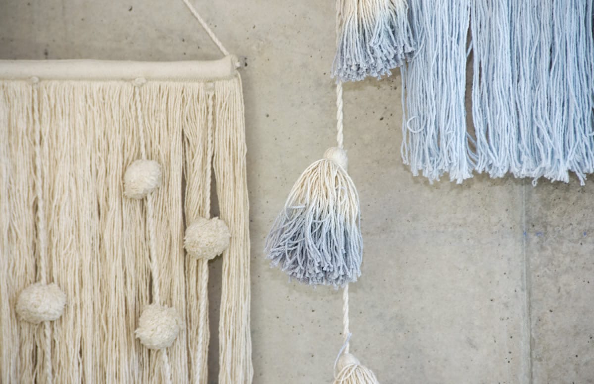 Lorena Canals Tie-Dye Pom Pom Garland - Soft Blue - GARL-TIE-BL