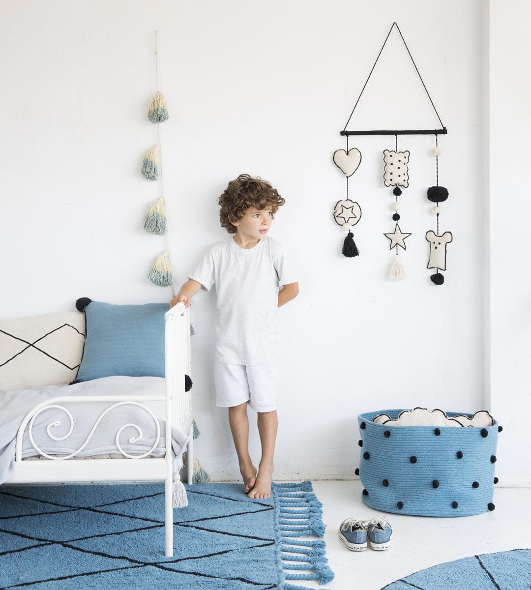 Lorena Canals Tie-Dye Pom Pom Garland - Vintage Blue - GARL-TIE-VINTBL